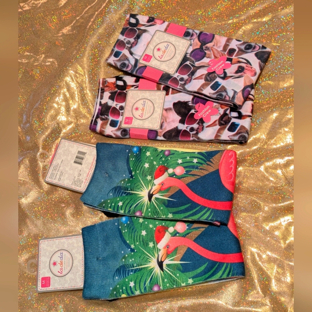 LaDeDa socks ~Flamingos , Dogs